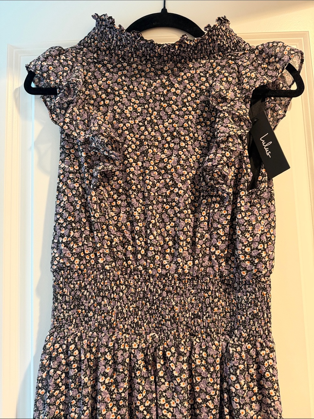 Lulu's Black Floral Ruffle Midi Dress - Picture 5 of 5